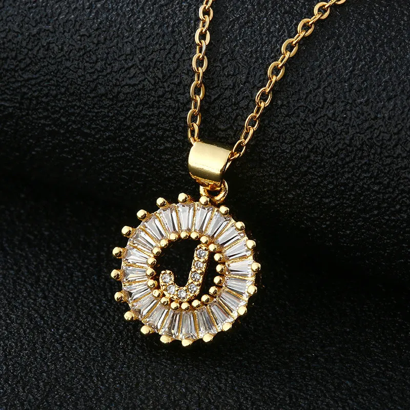 Female Copper Zircom Letter Necklace