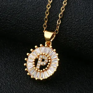 Female Copper Zircom Letter Necklace