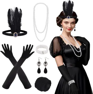 FEPITO 1920s Accessories Set for Women Flapper Headpiece Headband