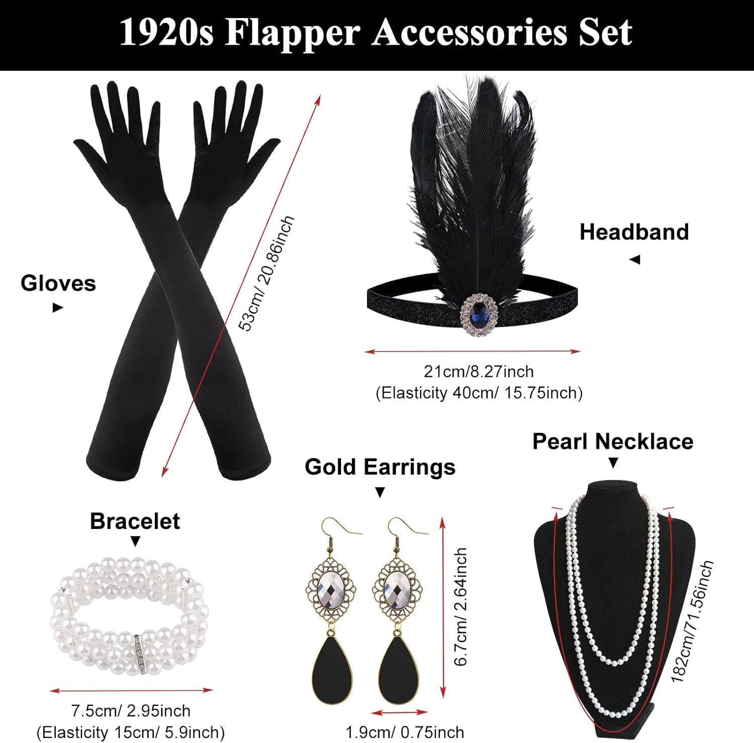 FEPITO 1920s Accessories Set for Women Flapper Headpiece Headband