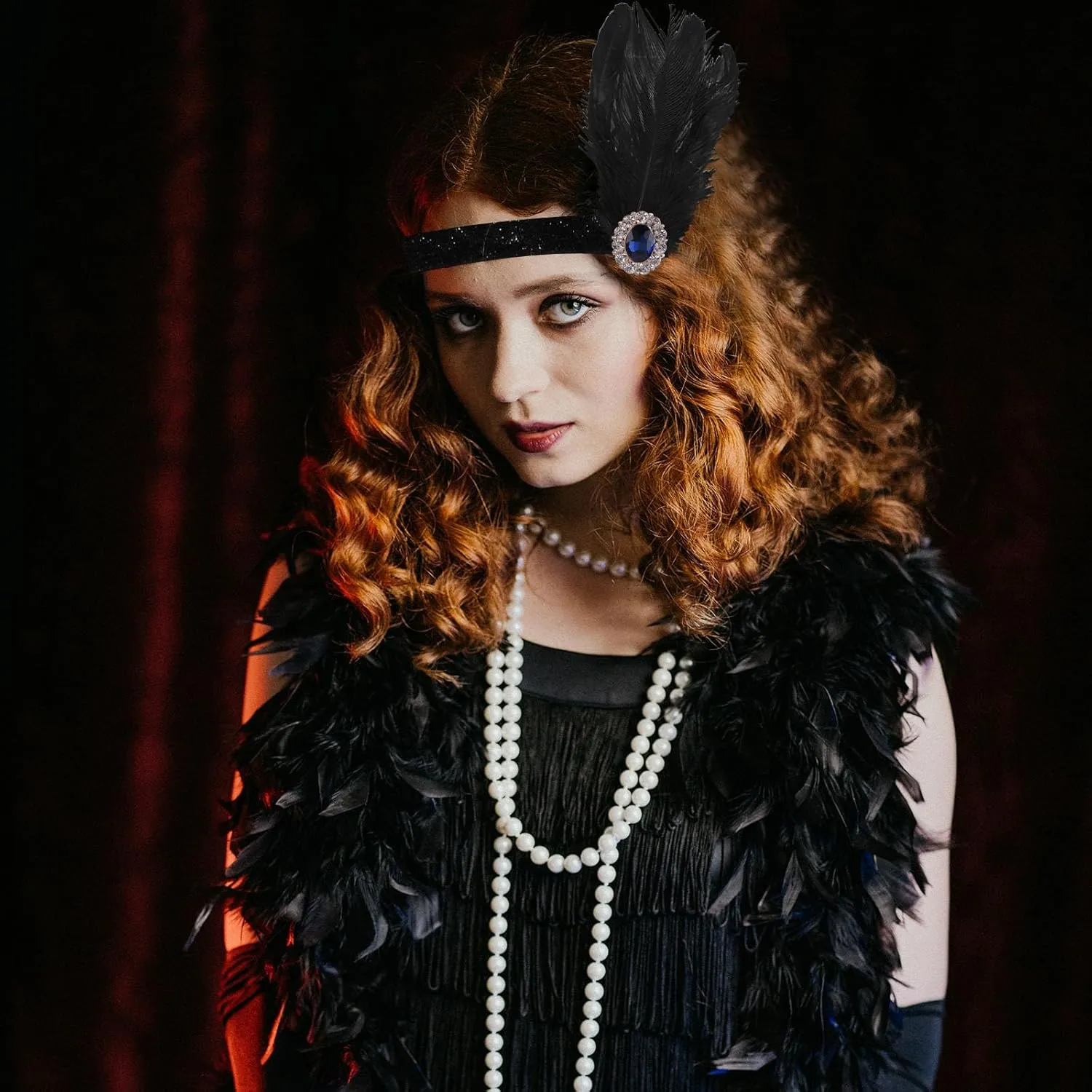 FEPITO 1920s Accessories Set for Women Flapper Headpiece Headband