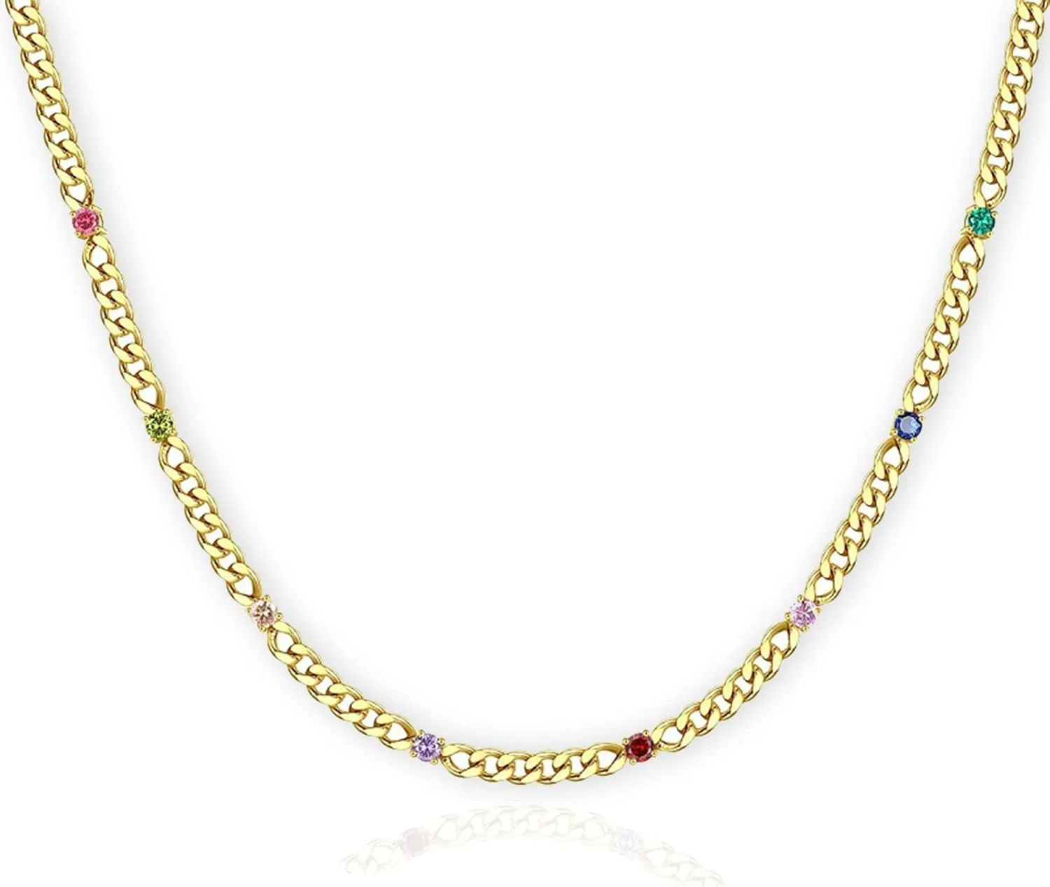 Figaro Women Simulated Diamond Necklace dainty gold necklace 18K Gold Plated Minimalist Cubic Zirconia Stainless Steel Necklace gold jewelry for women Cute Crystal Necklaces