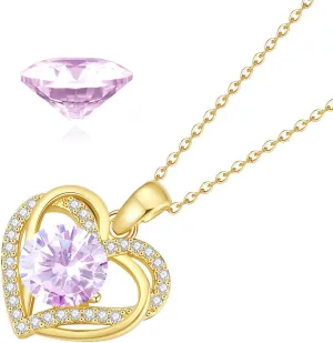 Find Your Unique Birthstone Jewelry,Moissanite Birthstone Necklace,Sterling Gold Plated Silver Necklace with Heart Pendant, Wedding Anniversary, Birthday,Valentine's Gifts for Her