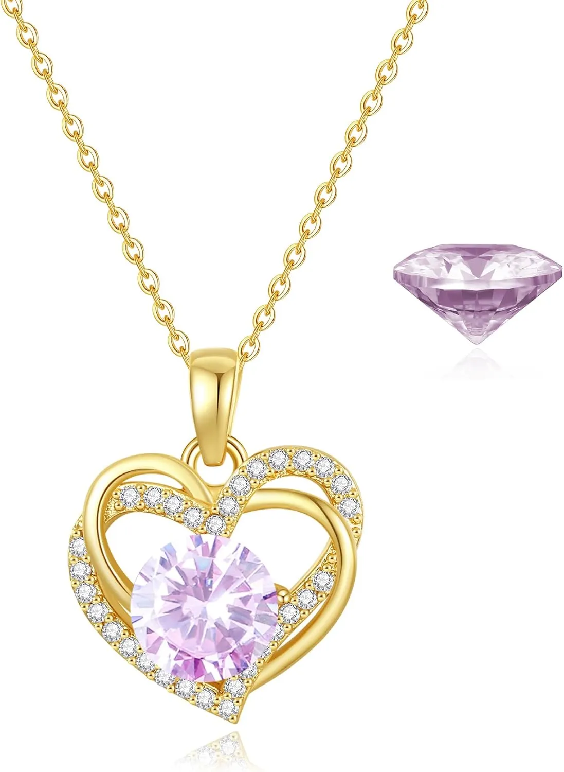 Find Your Unique Birthstone Jewelry,Moissanite Birthstone Necklace,Sterling Gold Plated Silver Necklace with Heart Pendant, Wedding Anniversary, Birthday,Valentine's Gifts for Her