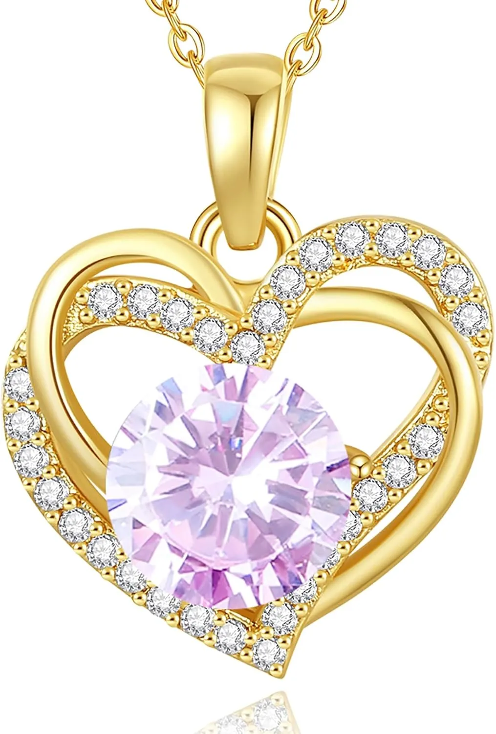 Find Your Unique Birthstone Jewelry,Moissanite Birthstone Necklace,Sterling Gold Plated Silver Necklace with Heart Pendant, Wedding Anniversary, Birthday,Valentine's Gifts for Her