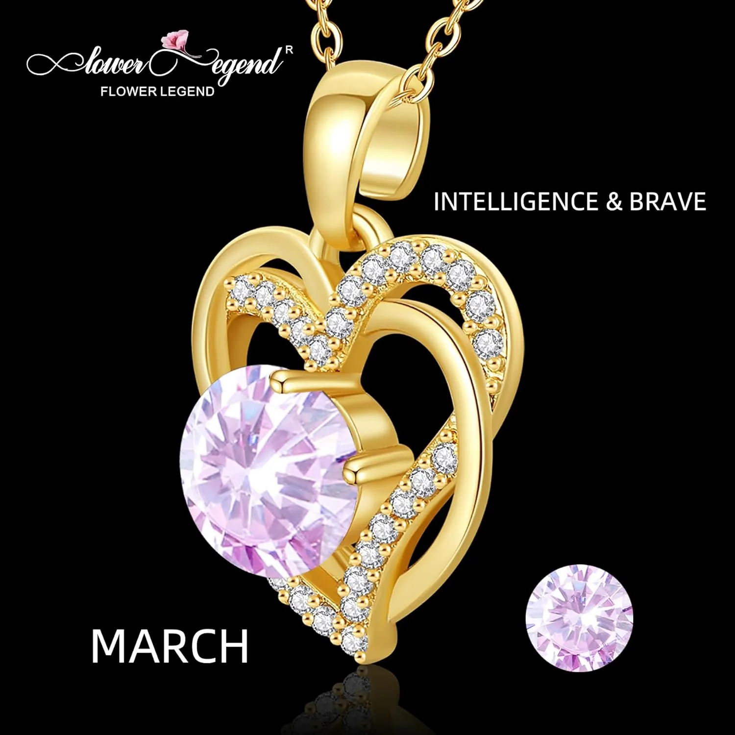Find Your Unique Birthstone Jewelry,Moissanite Birthstone Necklace,Sterling Gold Plated Silver Necklace with Heart Pendant, Wedding Anniversary, Birthday,Valentine's Gifts for Her