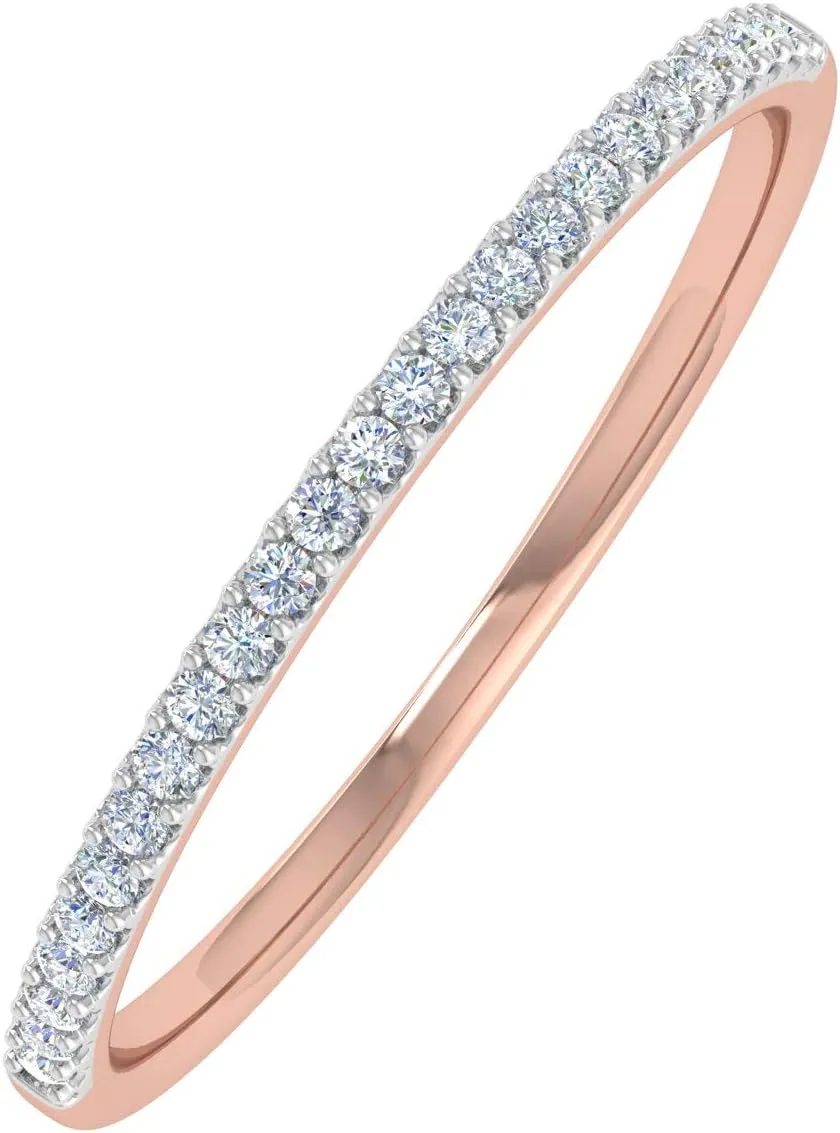 FINEROCK 0.08 Carat (ctw) 10K Gold Round White Diamond Ladies Dainty Anniversary Wedding Stackable Ring