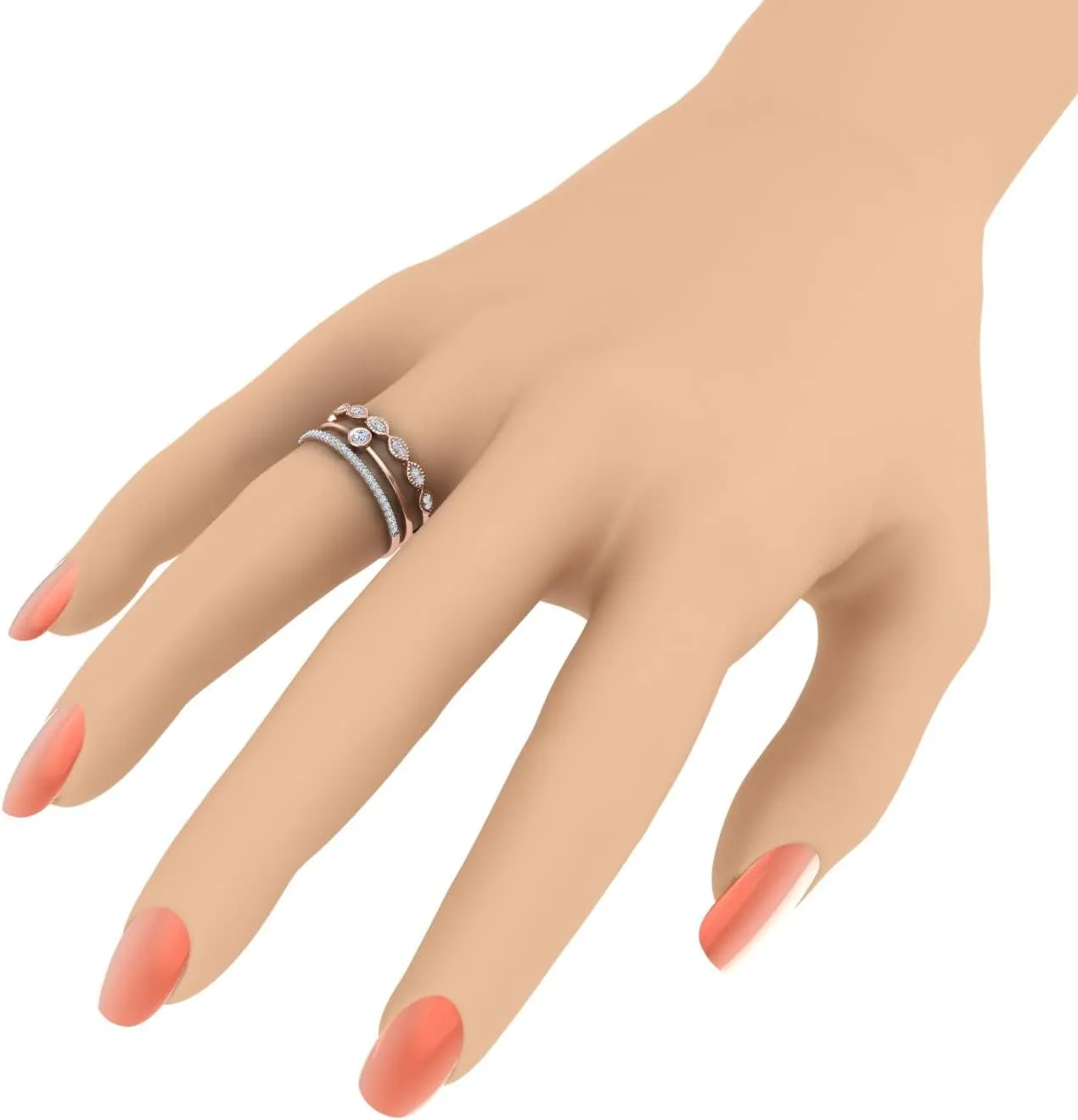 FINEROCK 0.08 Carat (ctw) 10K Gold Round White Diamond Ladies Dainty Anniversary Wedding Stackable Ring