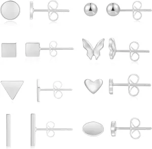 Flat Back Stud Earrings for Women Simple Tiny Circle Triangle Square Bar Stud Earrings Mini Cartilage Tragus Earring Jewelry Gifts
