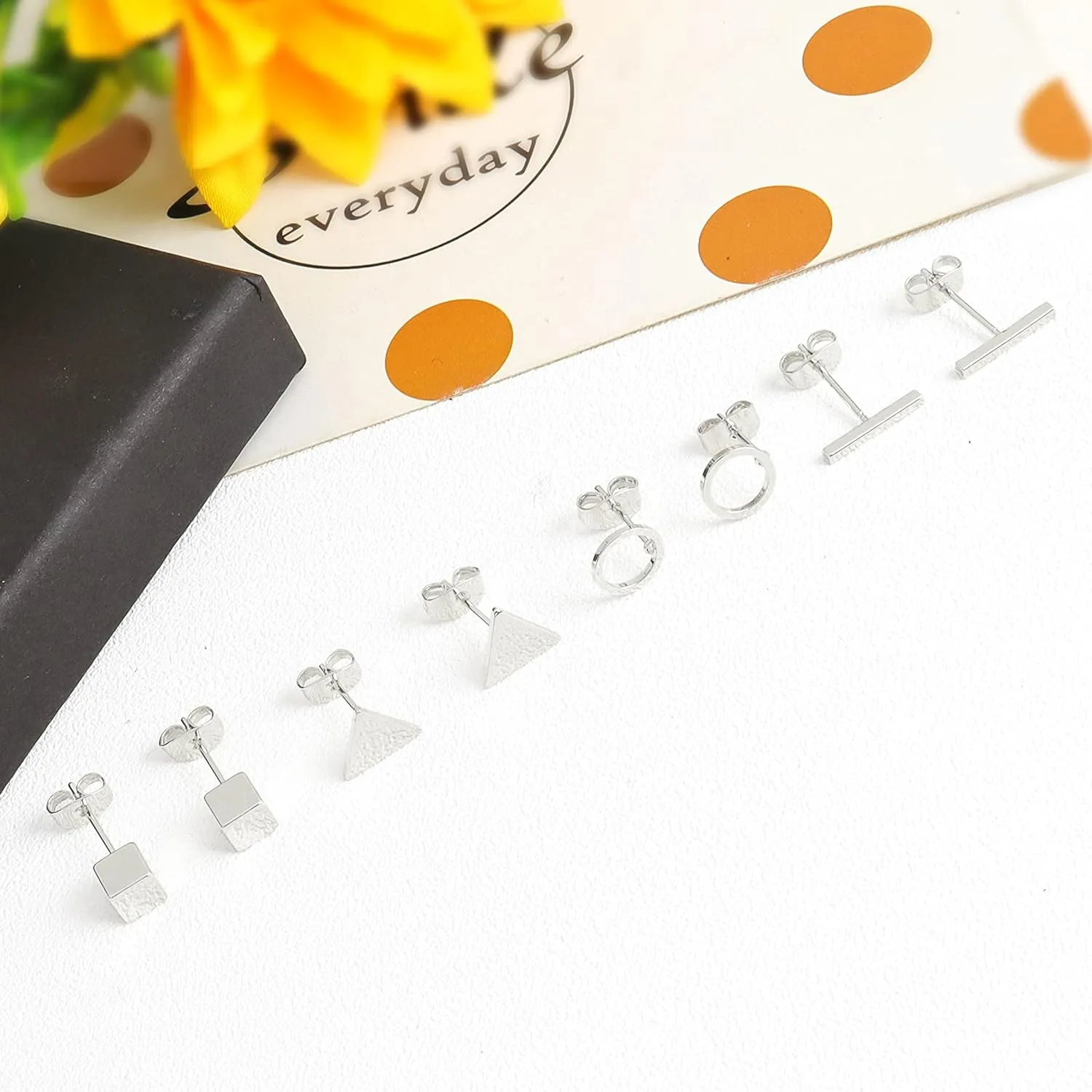 Flat Back Stud Earrings for Women Simple Tiny Circle Triangle Square Bar Stud Earrings Mini Cartilage Tragus Earring Jewelry Gifts