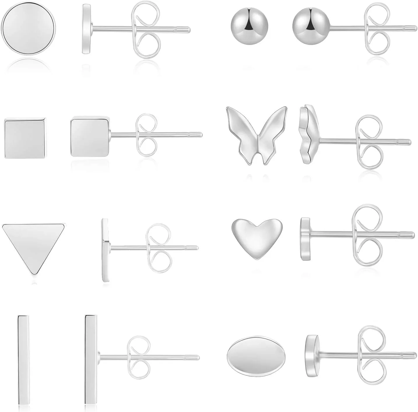 Flat Back Stud Earrings for Women Simple Tiny Circle Triangle Square Bar Stud Earrings Mini Cartilage Tragus Earring Jewelry Gifts