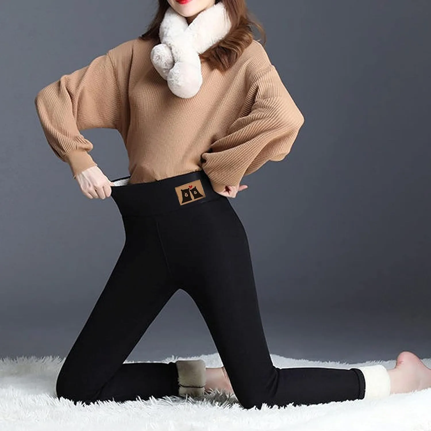 Fleece Lined Leggings Women Warm Thermal Legging Winter Pants Cold Weather Thick Velvet Tights Comfy Sherpa Snow Pants