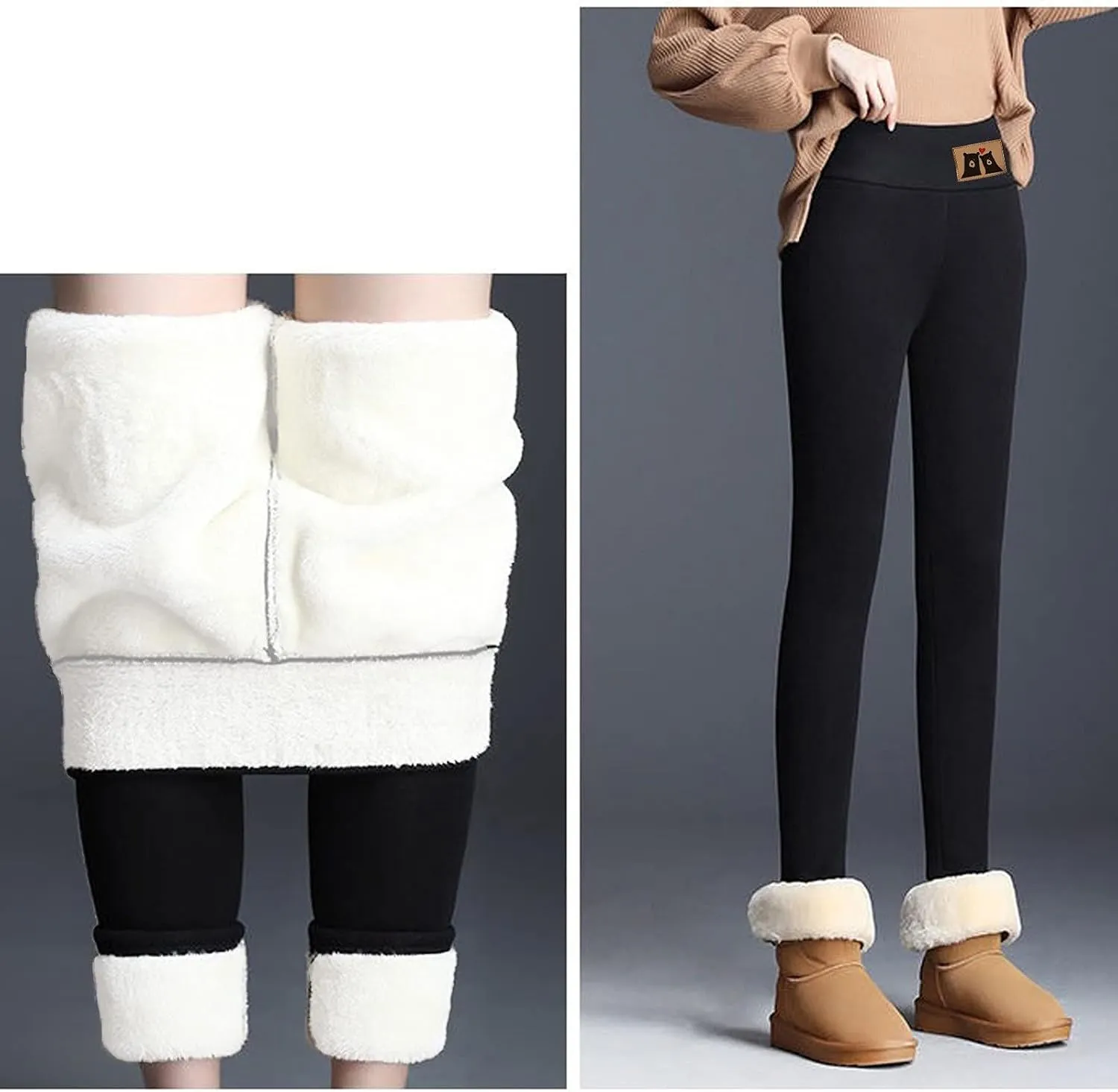 Fleece Lined Leggings Women Warm Thermal Legging Winter Pants Cold Weather Thick Velvet Tights Comfy Sherpa Snow Pants