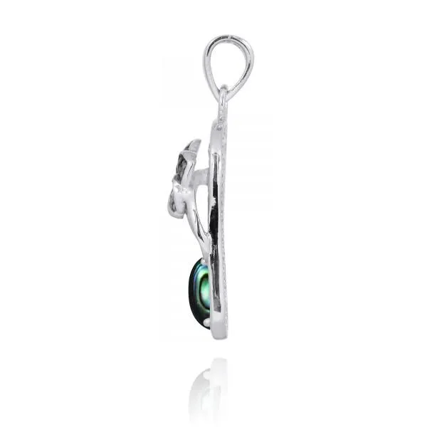 Flip Flop Pendant Necklace with Abalone and Black Spinel Hibiscus Flower