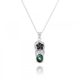 Flip Flop Pendant Necklace with Abalone and Black Spinel Hibiscus Flower