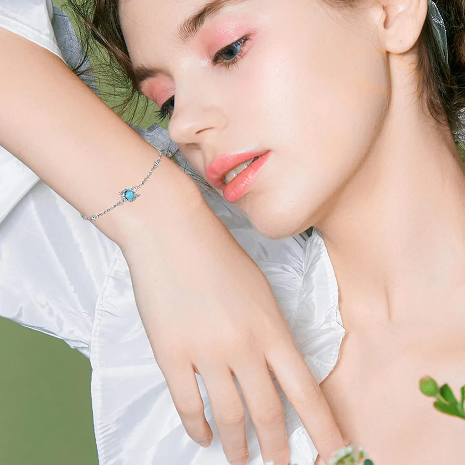 Floral Vine/Lotus/Star Moon Bracelets 925 Sterling Silver Summer Beach Onyx/Turquoise/Moonstone/Malachite Bracelet Floral Jewelry Gift for Women Girls