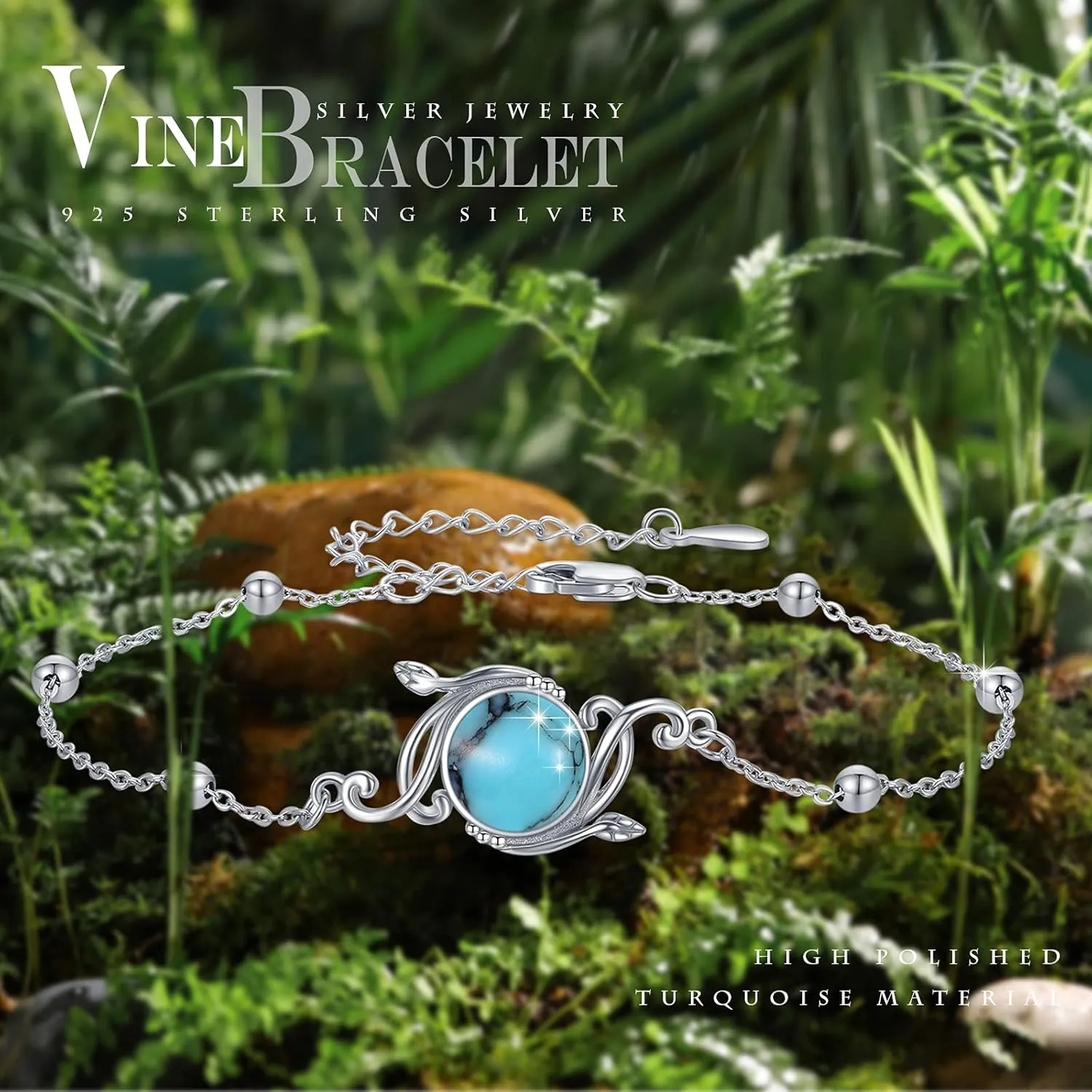 Floral Vine/Lotus/Star Moon Bracelets 925 Sterling Silver Summer Beach Onyx/Turquoise/Moonstone/Malachite Bracelet Floral Jewelry Gift for Women Girls