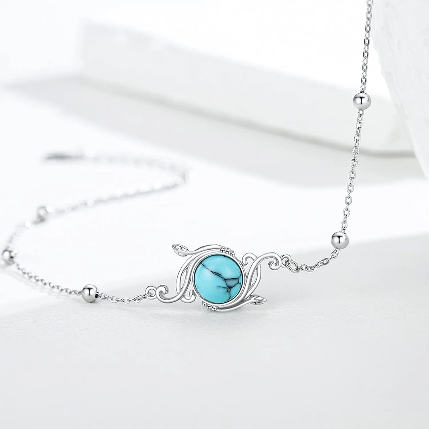 Floral Vine/Lotus/Star Moon Bracelets 925 Sterling Silver Summer Beach Onyx/Turquoise/Moonstone/Malachite Bracelet Floral Jewelry Gift for Women Girls