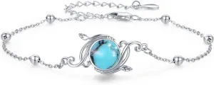 Floral Vine/Lotus/Star Moon Bracelets 925 Sterling Silver Summer Beach Onyx/Turquoise/Moonstone/Malachite Bracelet Floral Jewelry Gift for Women Girls