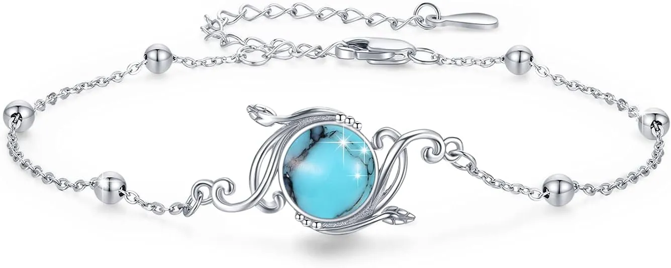 Floral Vine/Lotus/Star Moon Bracelets 925 Sterling Silver Summer Beach Onyx/Turquoise/Moonstone/Malachite Bracelet Floral Jewelry Gift for Women Girls