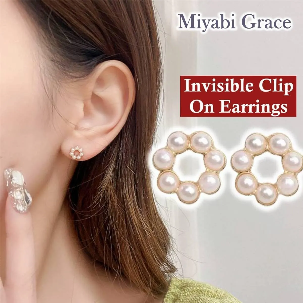 Flower Invisible Clip On Earrings For Women Dangle White Rose Blue Light Purple Beige Floral Pearl Comfortable Non Pierced Clip-on Earrings