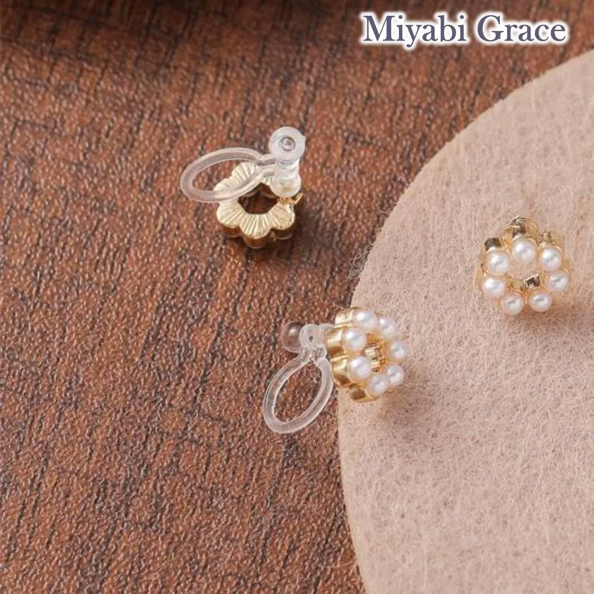 Flower Invisible Clip On Earrings For Women Dangle White Rose Blue Light Purple Beige Floral Pearl Comfortable Non Pierced Clip-on Earrings