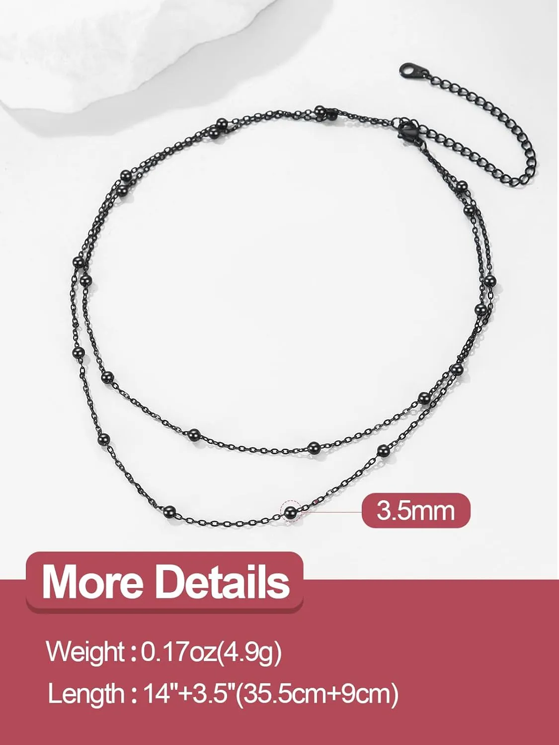 FOCALOOK Choker Necklace for Women Dainty 14K Gold Plated Double Layered Necklace Silver Black Metal Satellite Beaded Boho Choker Chain