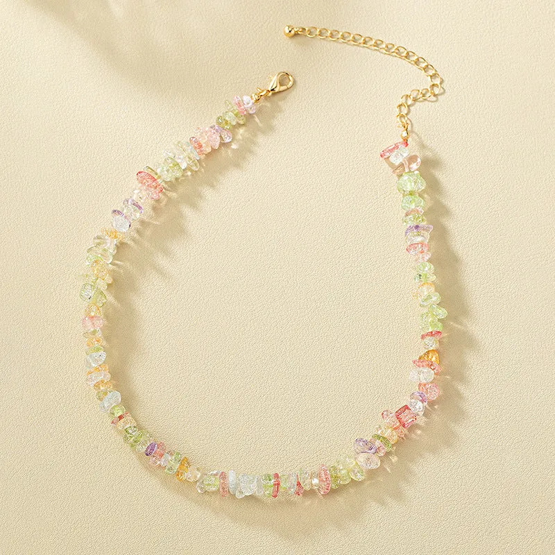 Fresh Colored Flower Stone Beaded Necklace Set with Crystal Collar Chains - Wholesale Bundle