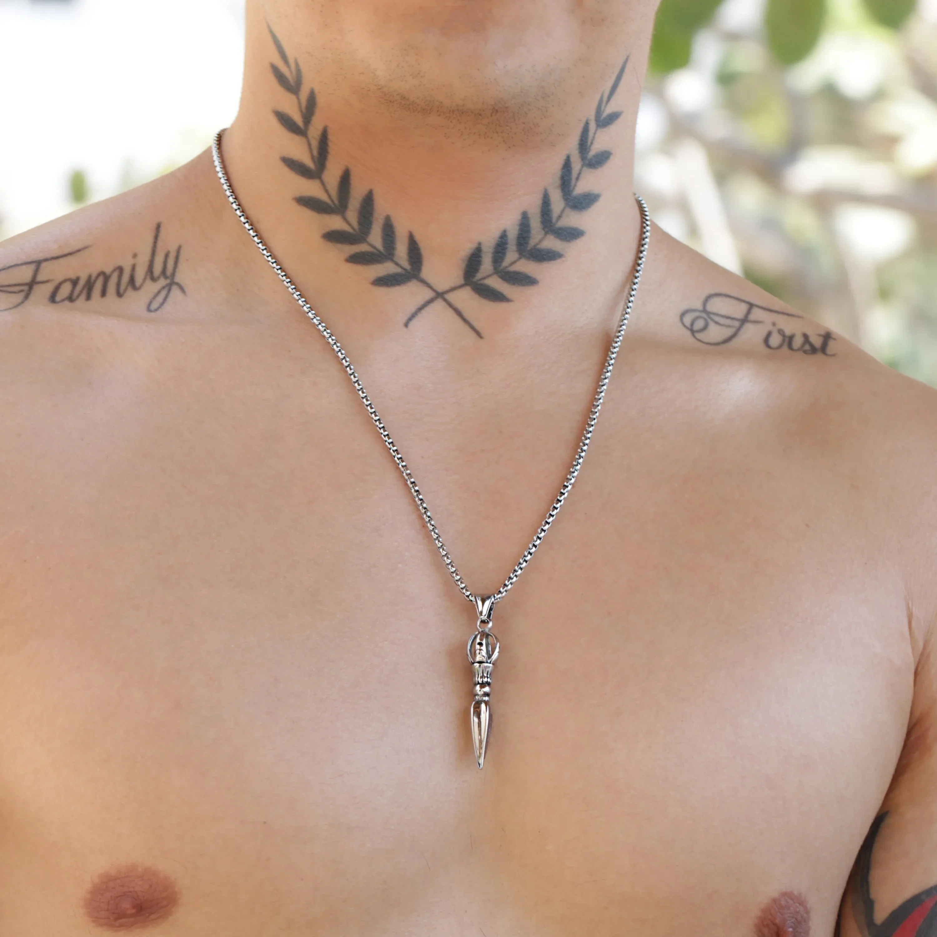 Fridtjof Stainless Steel Chain Necklace with Phurba Pendant