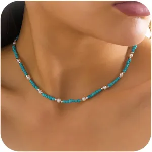 Frodete Bohemian Turquoise Necklace for Women Gold Plated Beaded Necklace Turquoise Y Necklace for Girls Boho Turquoise Jewelry Gift