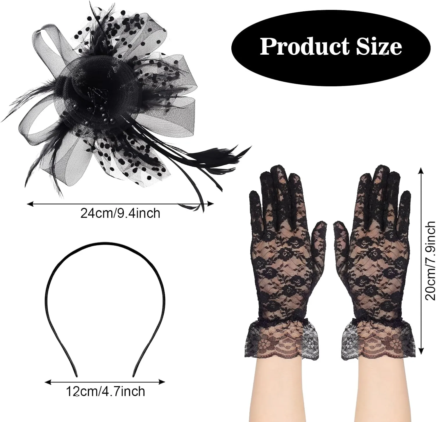 Fumwase 5Pcs Tea Party Fascinators Hat with Lace Gloves Pearl Necklace Earring Bracelet Tea Party Favors Kit