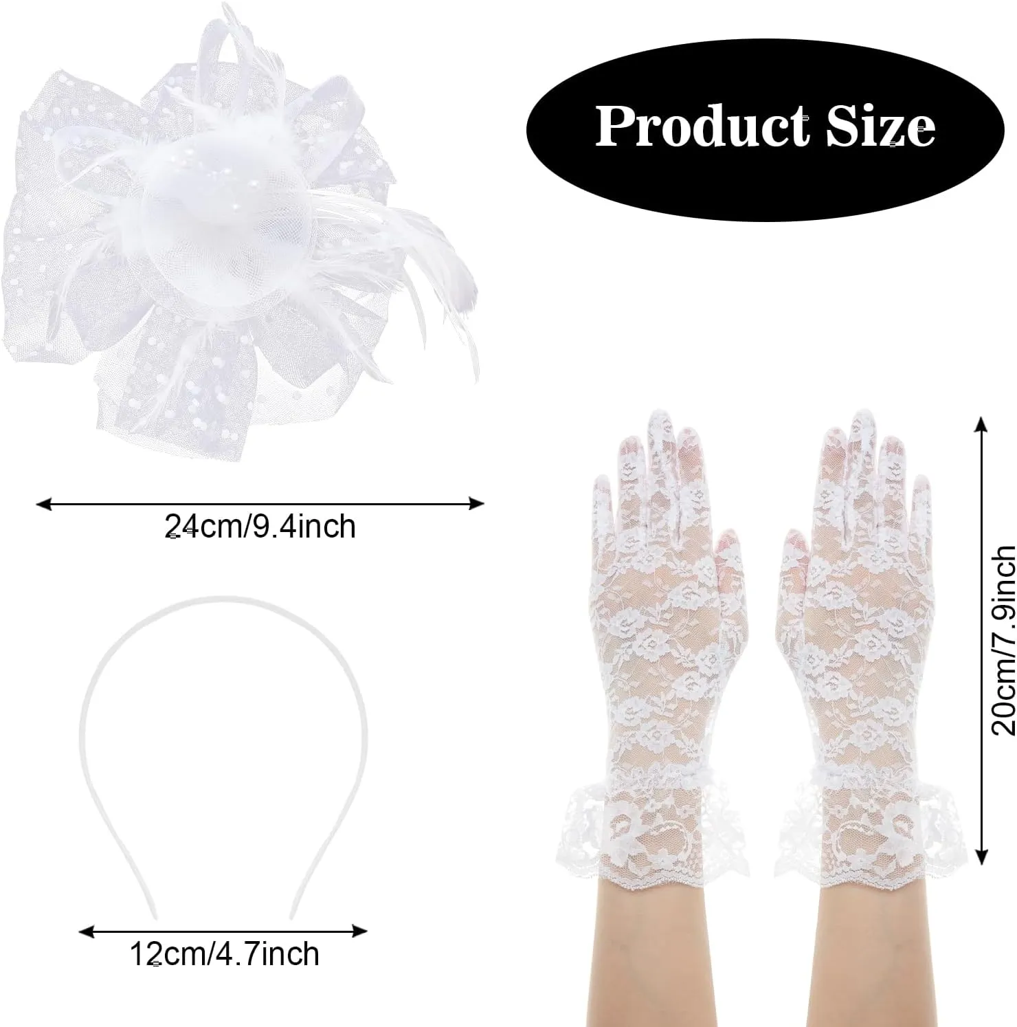 Fumwase 5Pcs Tea Party Fascinators Hat with Lace Gloves Pearl Necklace Earring Bracelet Tea Party Favors Kit