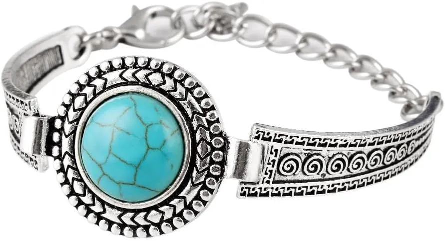 Fuqimanman2020 3pcs Ethnic Simulation Turquoise Set Butterfly Pendant Necklace Bohemian Stretchable Beaded Bracelet Bangle Teardrop for Women Boho Jewelry