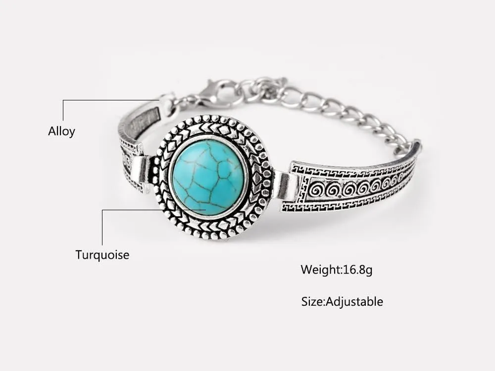 Fuqimanman2020 3pcs Ethnic Simulation Turquoise Set Butterfly Pendant Necklace Bohemian Stretchable Beaded Bracelet Bangle Teardrop for Women Boho Jewelry