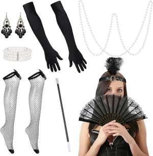 GALPADA Vintage Flapper Prom Suit Silk Stockings Pearl Jewelry Set Necklace Bracelet Headband Gloves Elegant Party Accessories