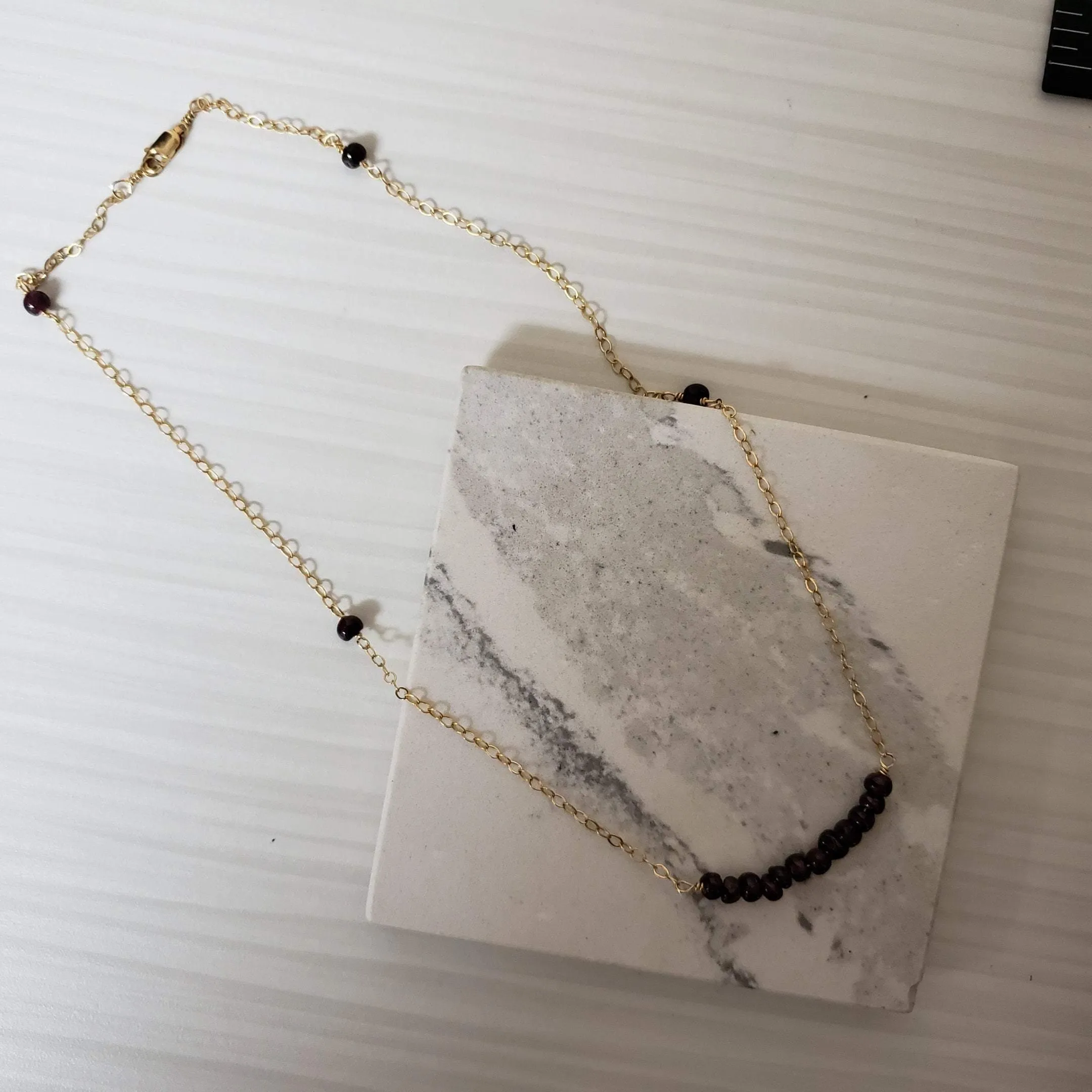 Garnet beaded gold- filled chain