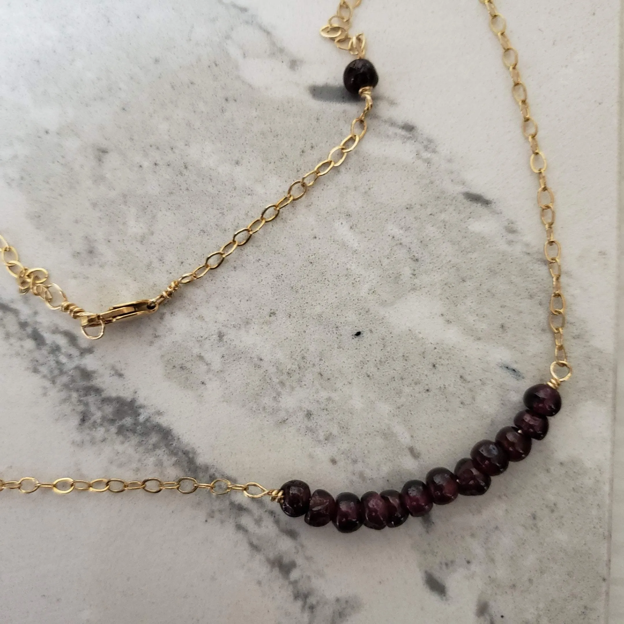 Garnet beaded gold- filled chain
