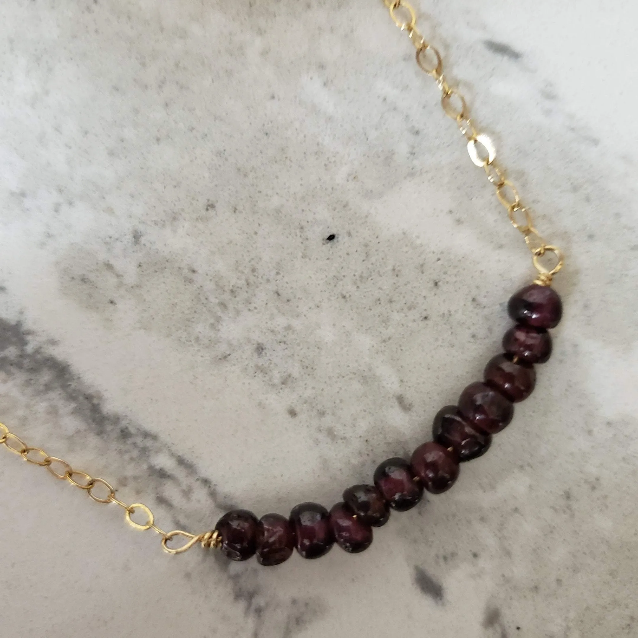 Garnet beaded gold- filled chain