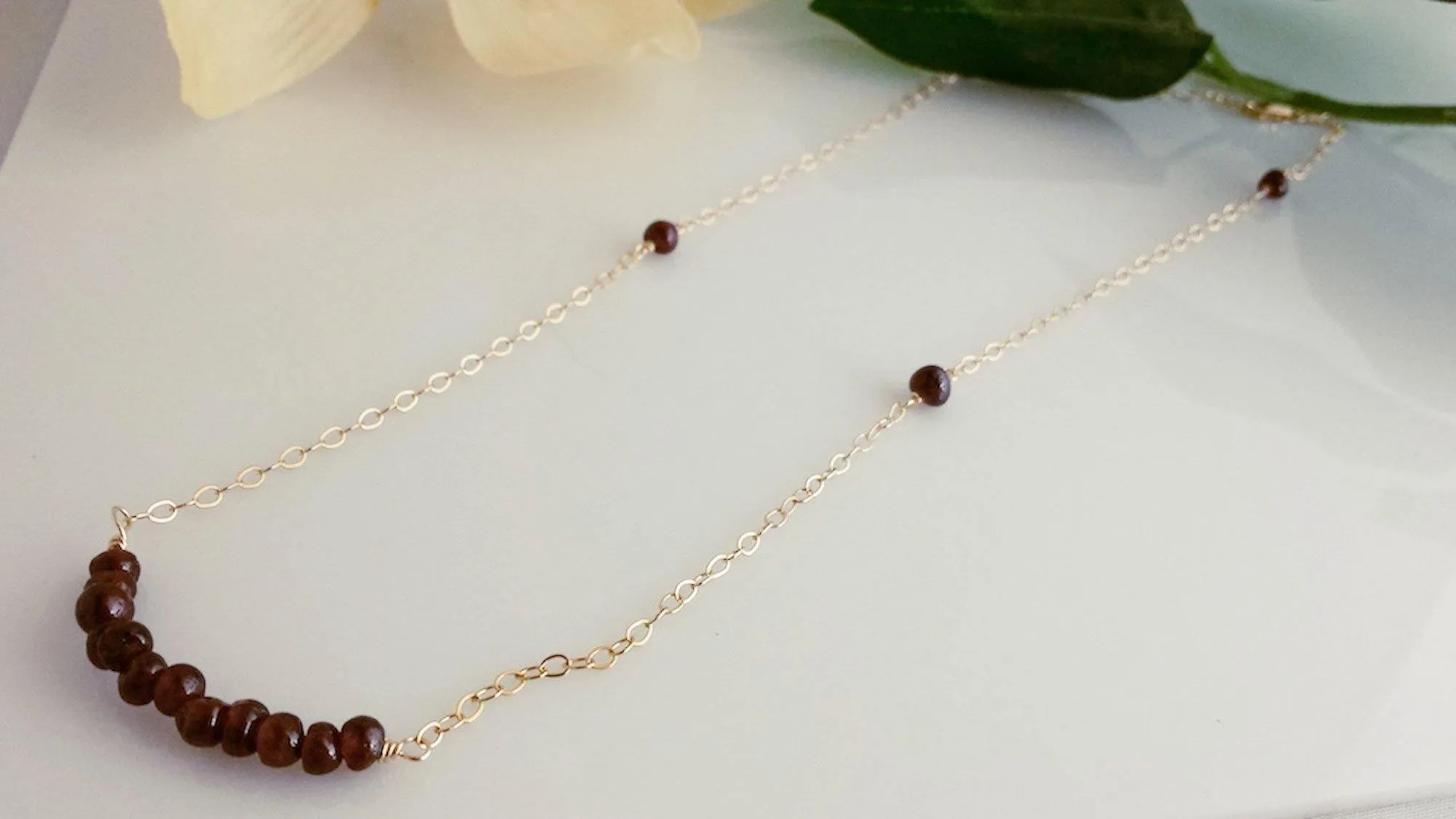 Garnet beaded gold- filled chain