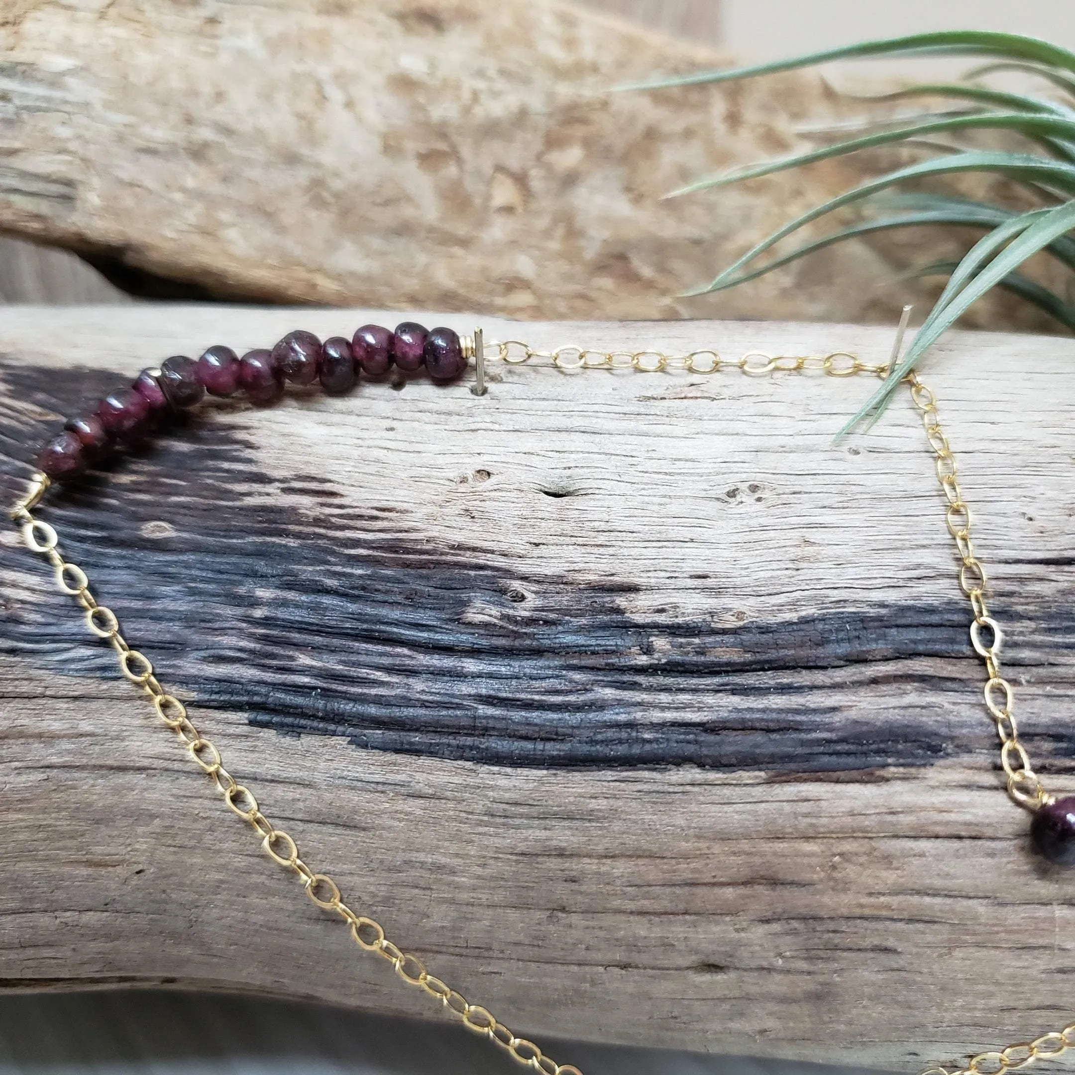 Garnet beaded gold- filled chain