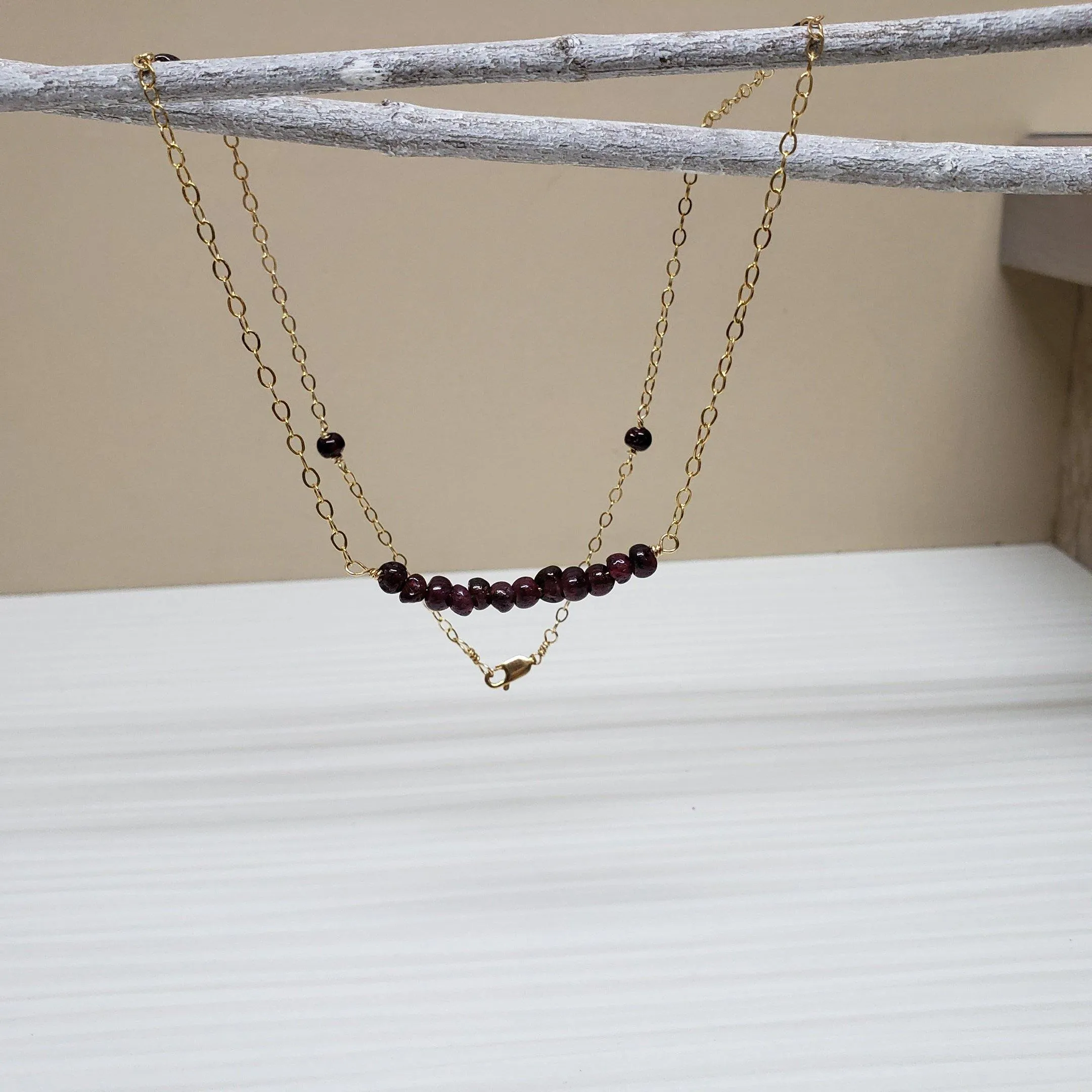 Garnet beaded gold- filled chain