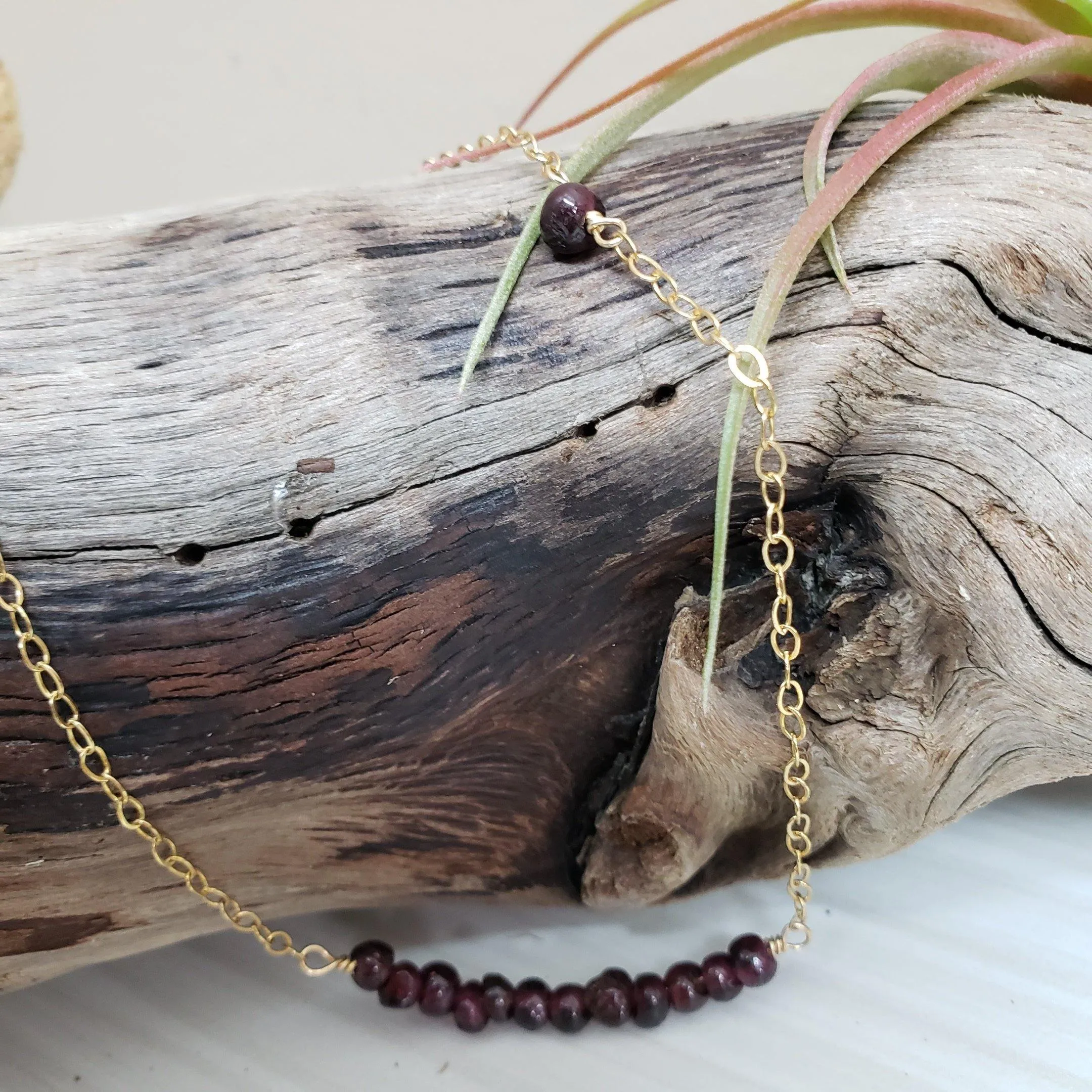 Garnet beaded gold- filled chain