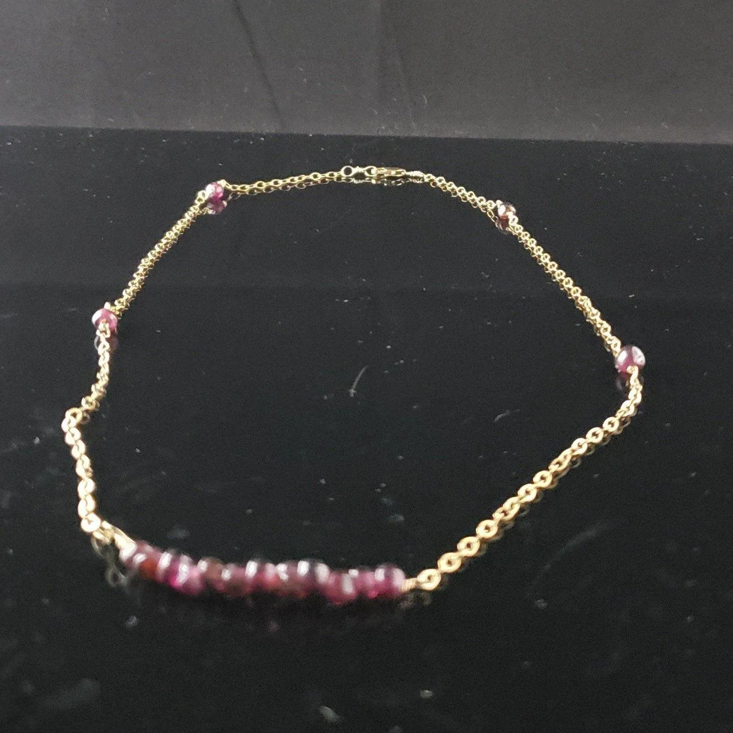 Garnet beaded gold- filled chain