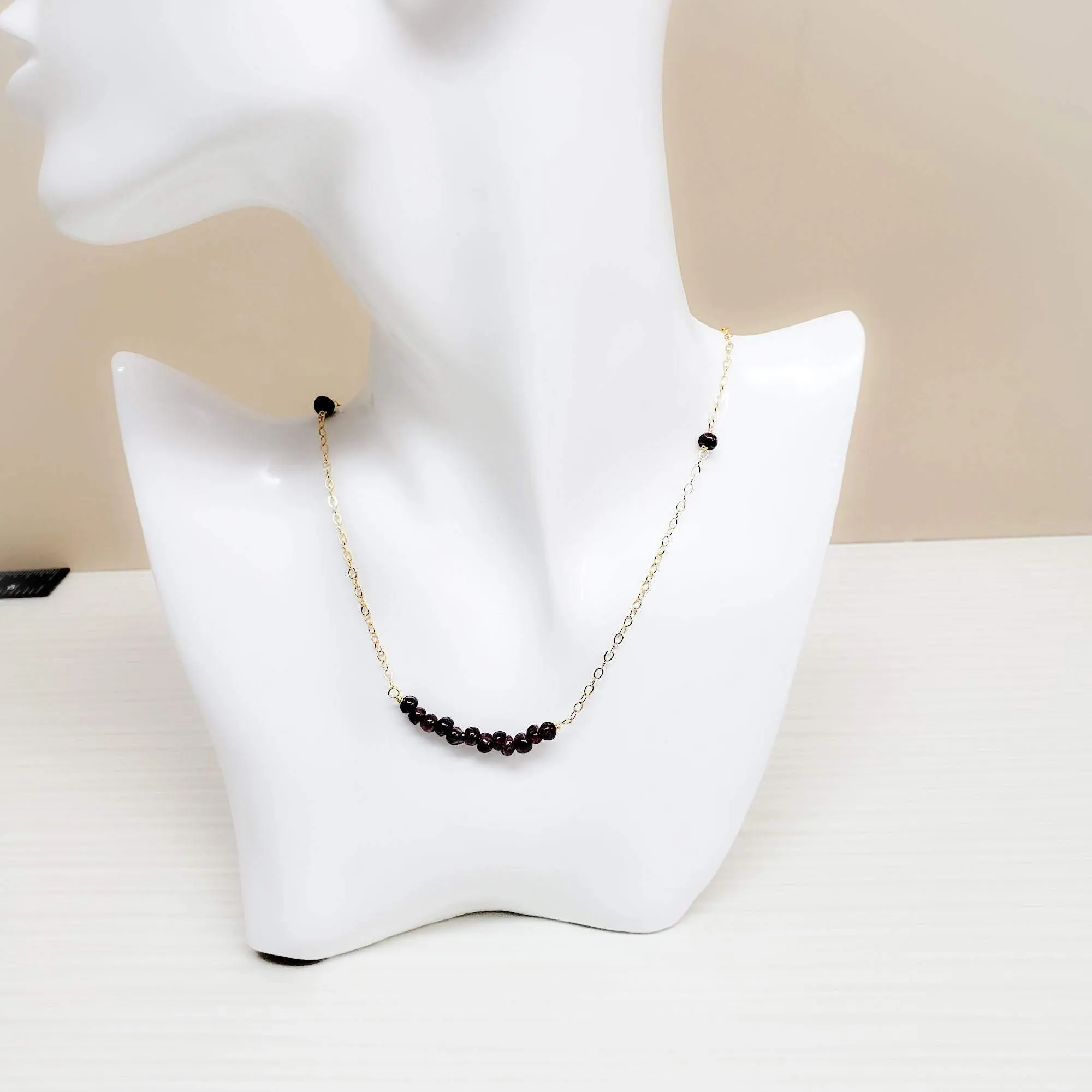 Garnet beaded gold- filled chain
