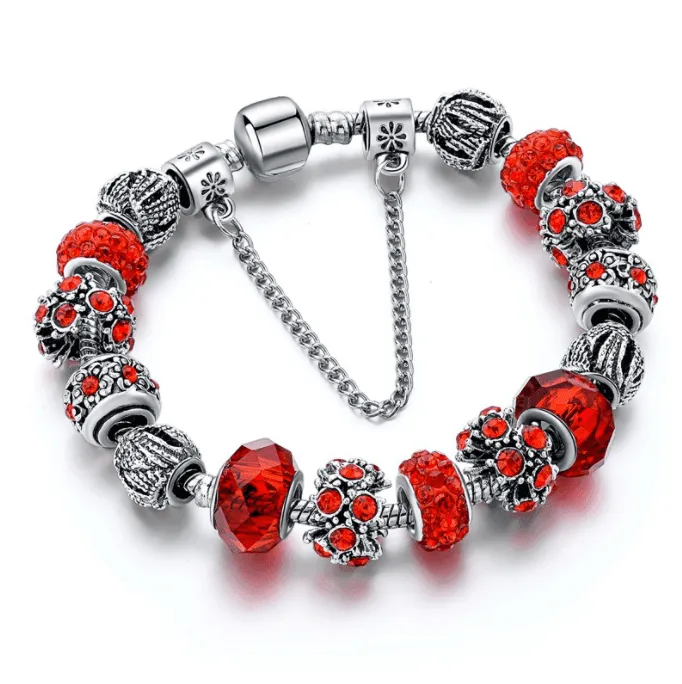 Garnet Crystal Gemstone Charm Bracelet