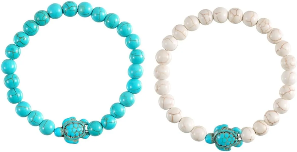 Gatuida 2Pcs Stretch Turtle Bead Bracelet for Women Chic Jewelry Accessory Turquoise Versatile Wear as Bracelet Anklet for Parties Special Occasions