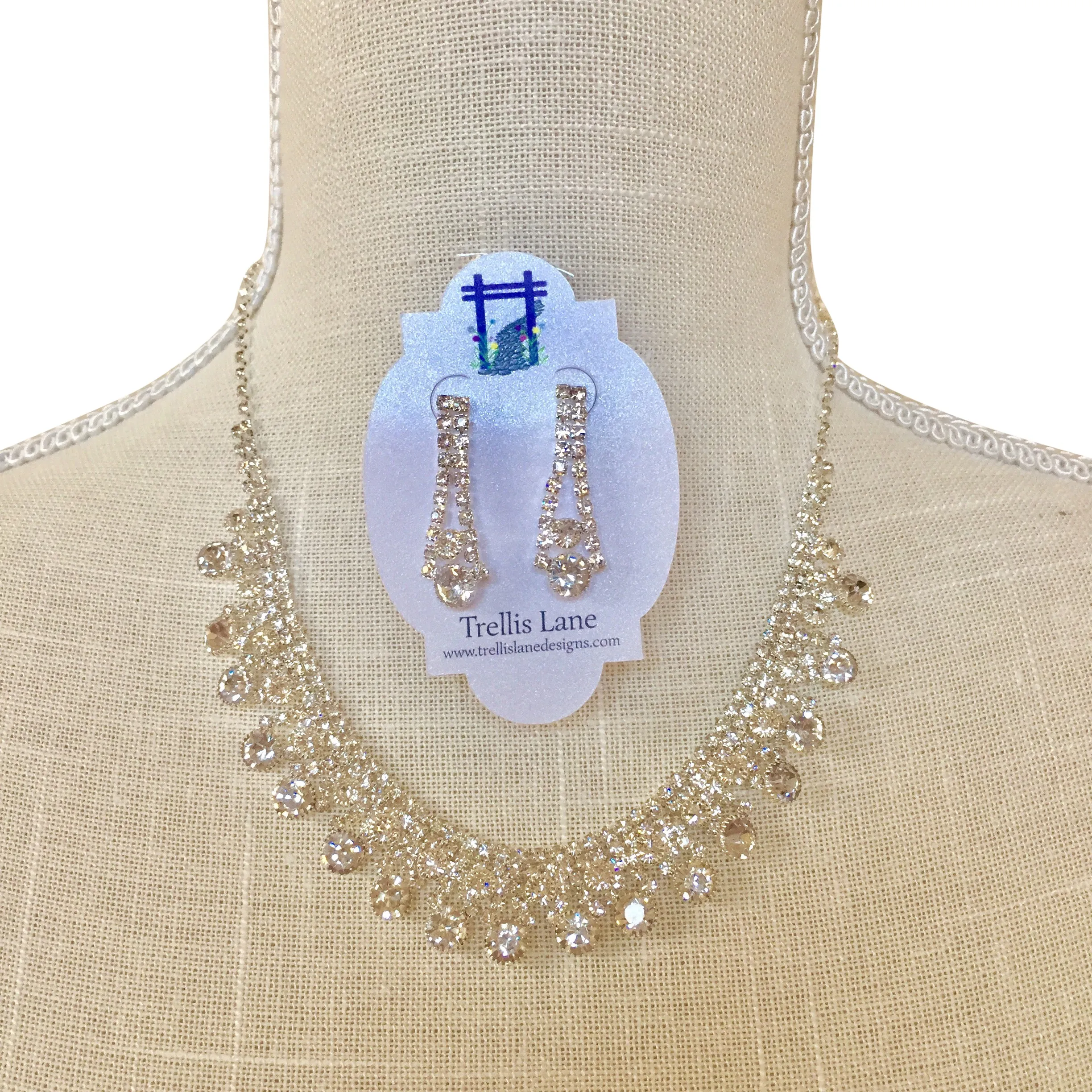 Gemma Crystal Bridal Necklace Set - Silver or Gold