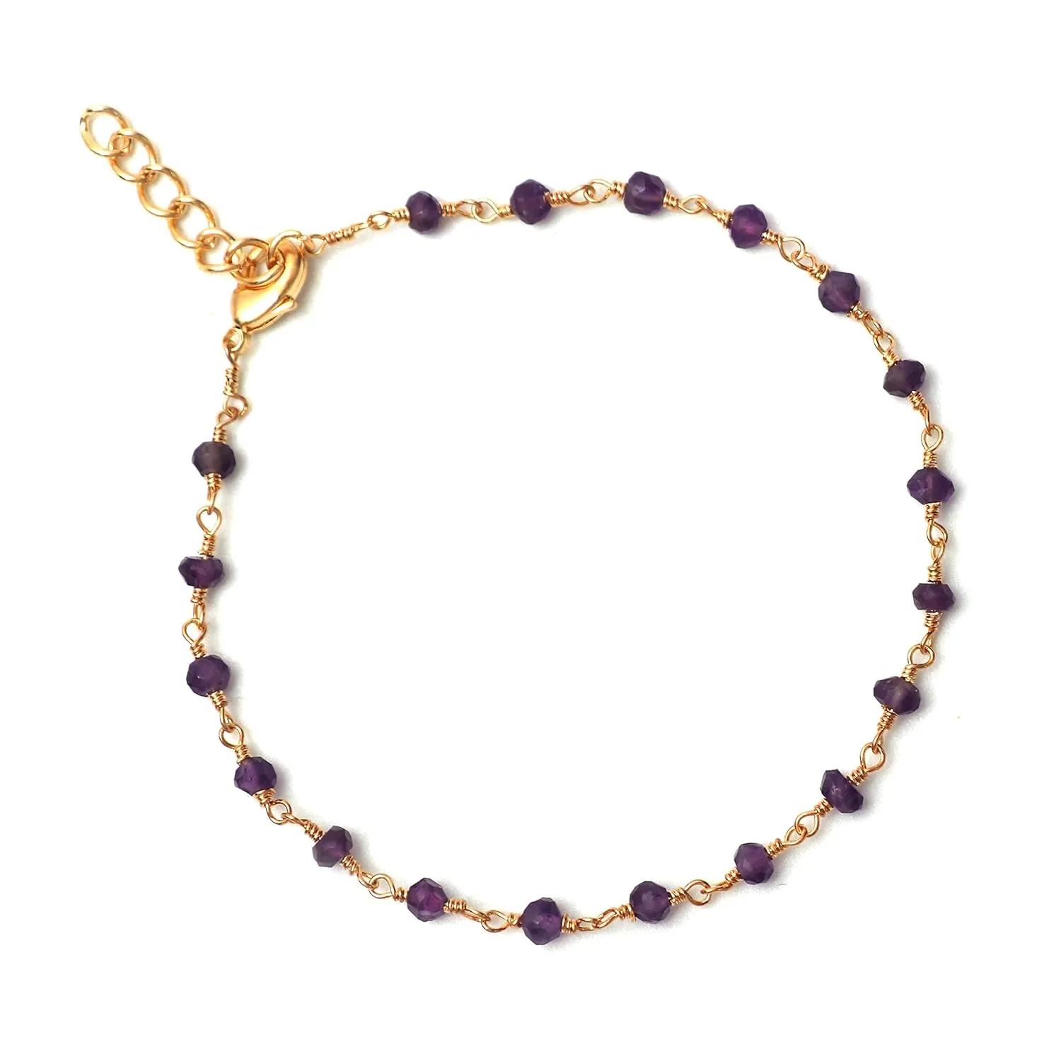 Gempires Natural Amethyst Necklace and Bracelet Set in Rosary Chain, February Birthstone Jewelry, Energy Healing Crystals, Gift for Her, Adjustable Length 18 inch and 8 inch (Amethyst)