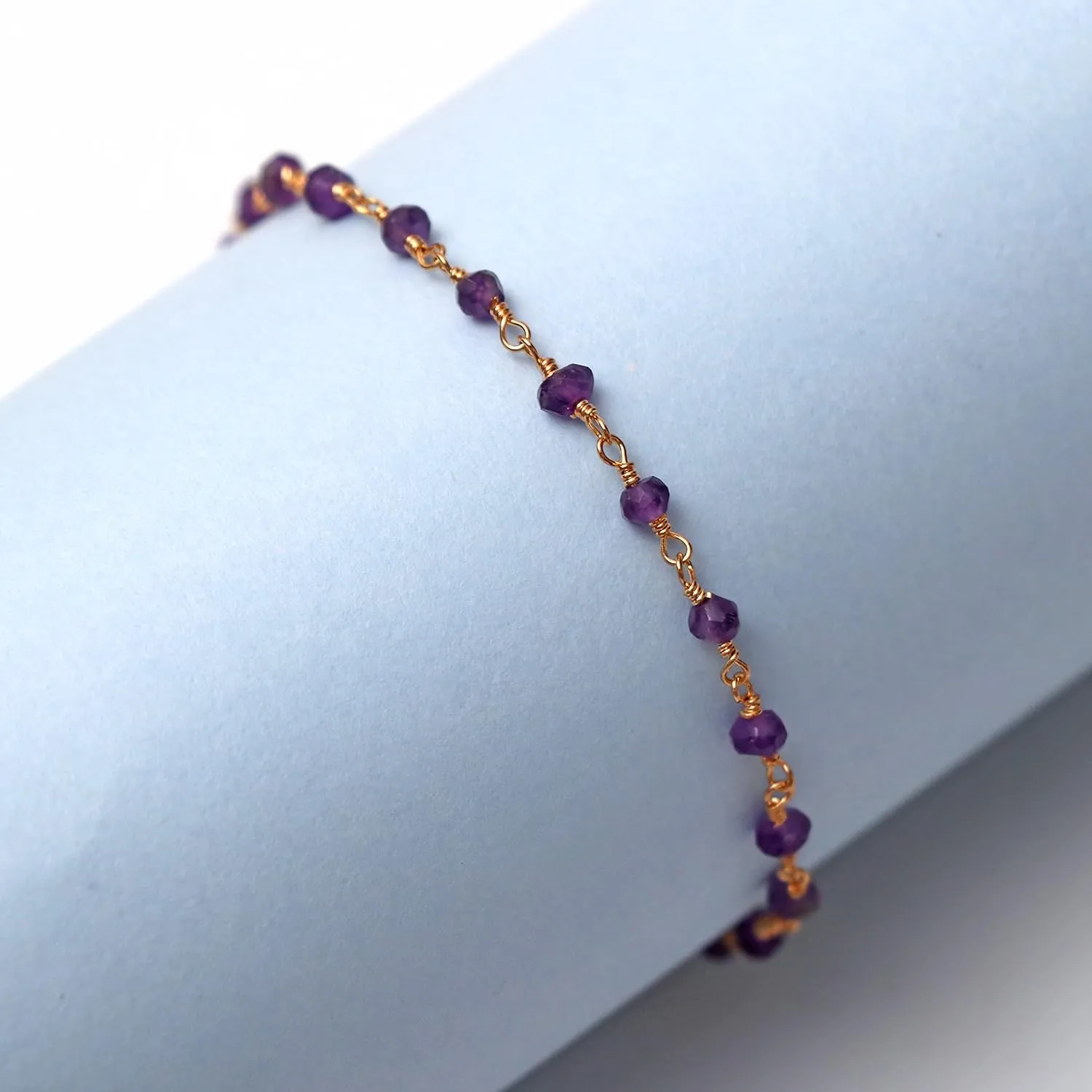 Gempires Natural Amethyst Necklace and Bracelet Set in Rosary Chain, February Birthstone Jewelry, Energy Healing Crystals, Gift for Her, Adjustable Length 18 inch and 8 inch (Amethyst)