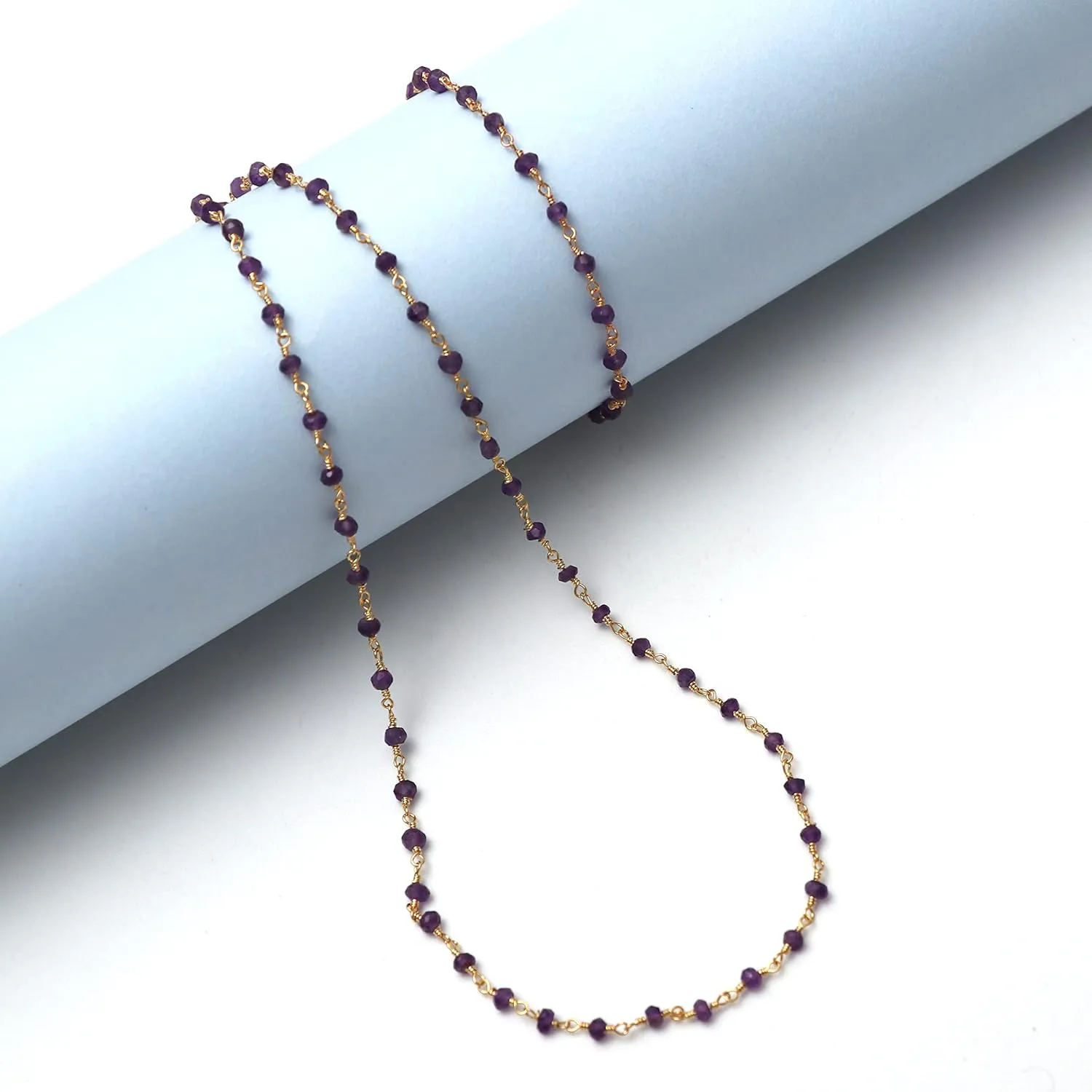 Gempires Natural Amethyst Necklace and Bracelet Set in Rosary Chain, February Birthstone Jewelry, Energy Healing Crystals, Gift for Her, Adjustable Length 18 inch and 8 inch (Amethyst)